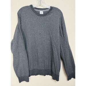 GAP Men’s Sz XXL Gray Striped Cotton Long Sleeve Sweater Crew Neck Long Sleeves